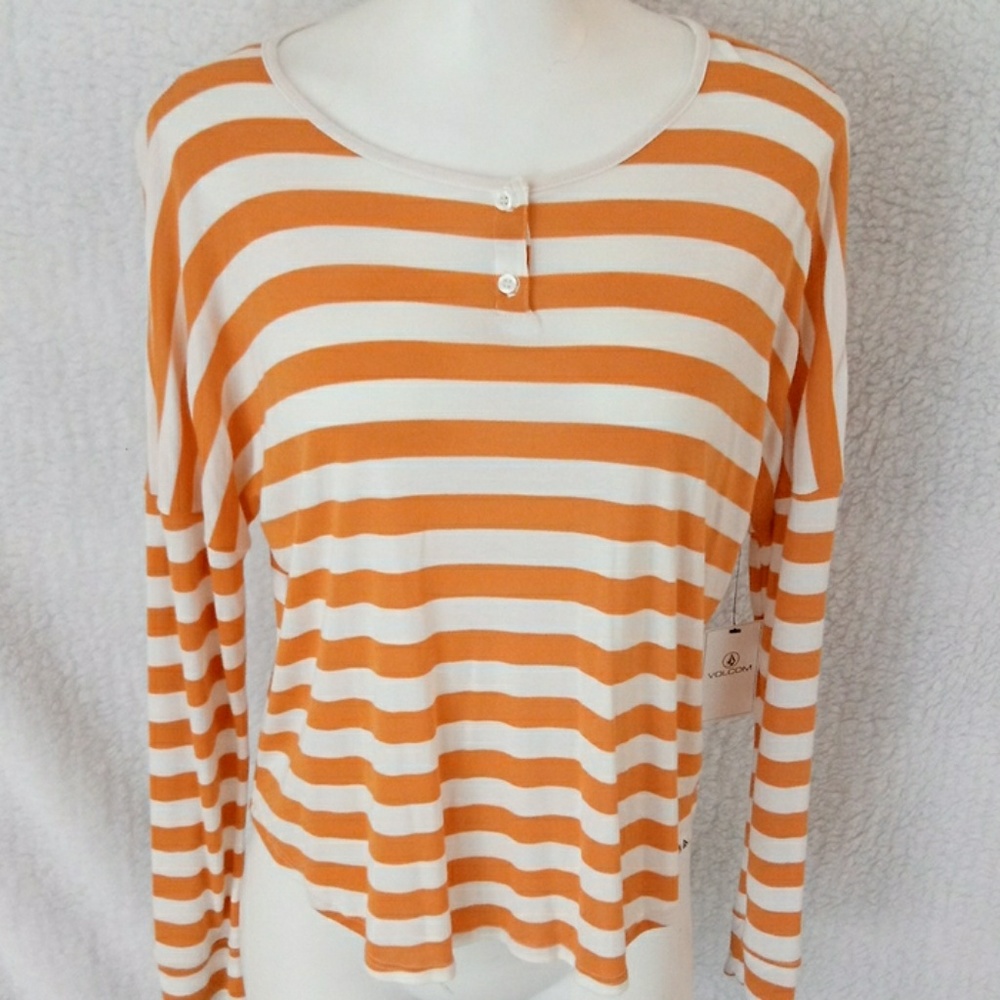 Volcom Orange and White Striped Long Sleeve Tee